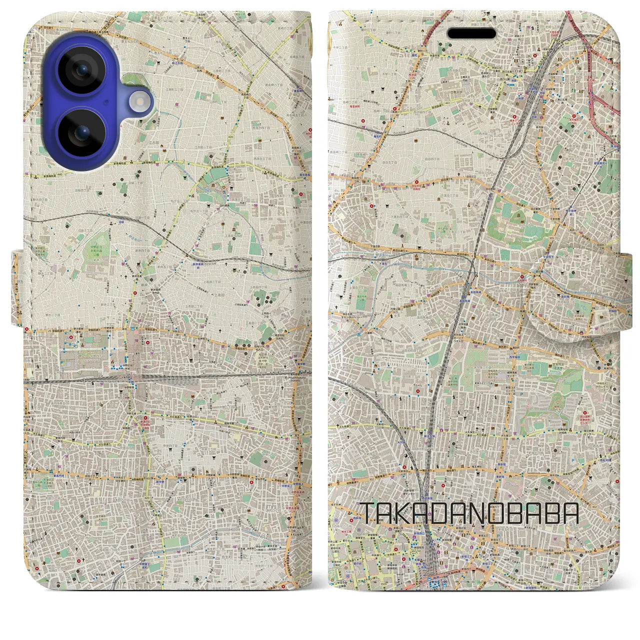 【高田馬場(東京都)】地図柄iPhoneケース(手帳タイプ)ナチュラル・iPhone 16 Pro Max 用