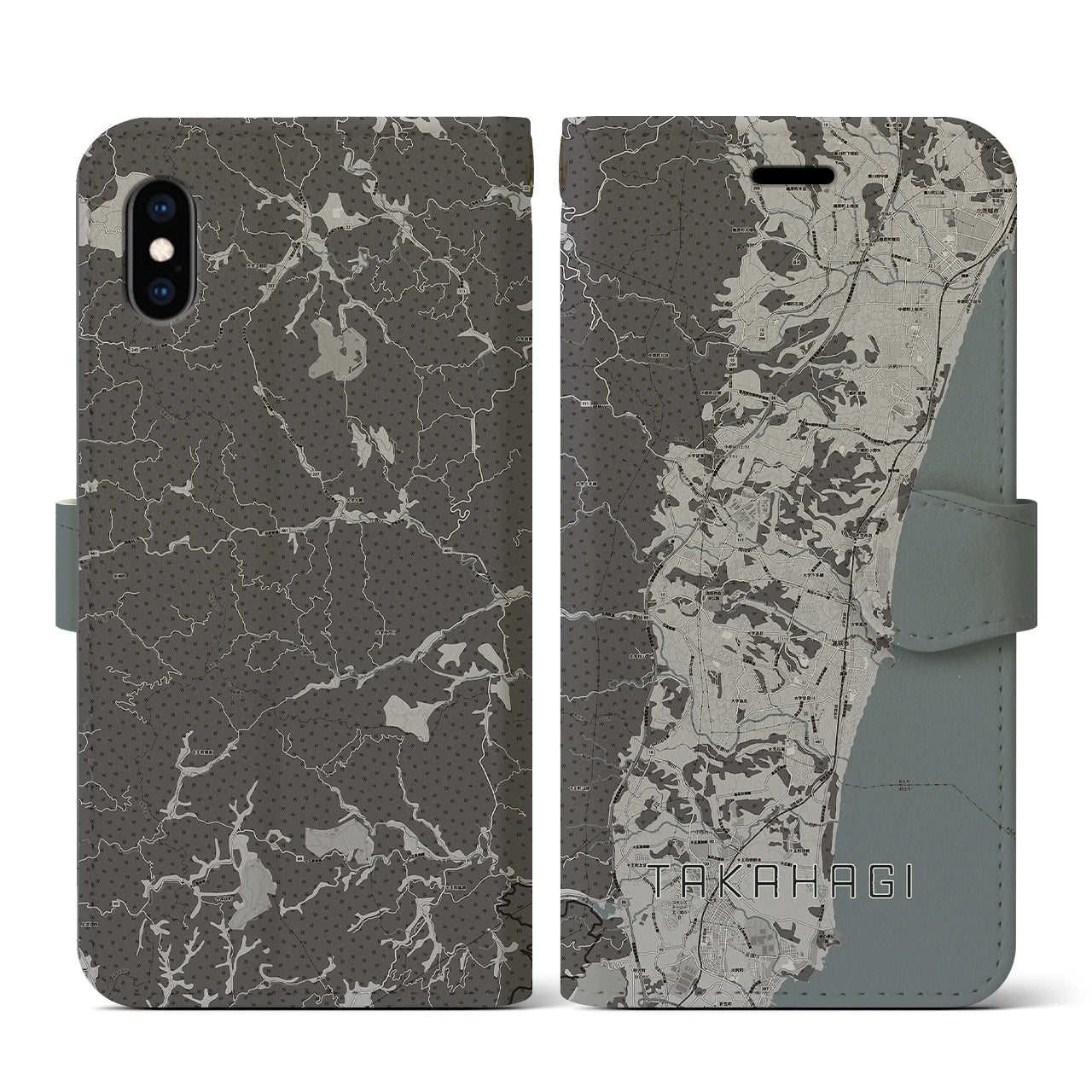 【高萩(茨城県)】地図柄iPhoneケース(手帳タイプ)モノトーン・iPhone XS / X 用