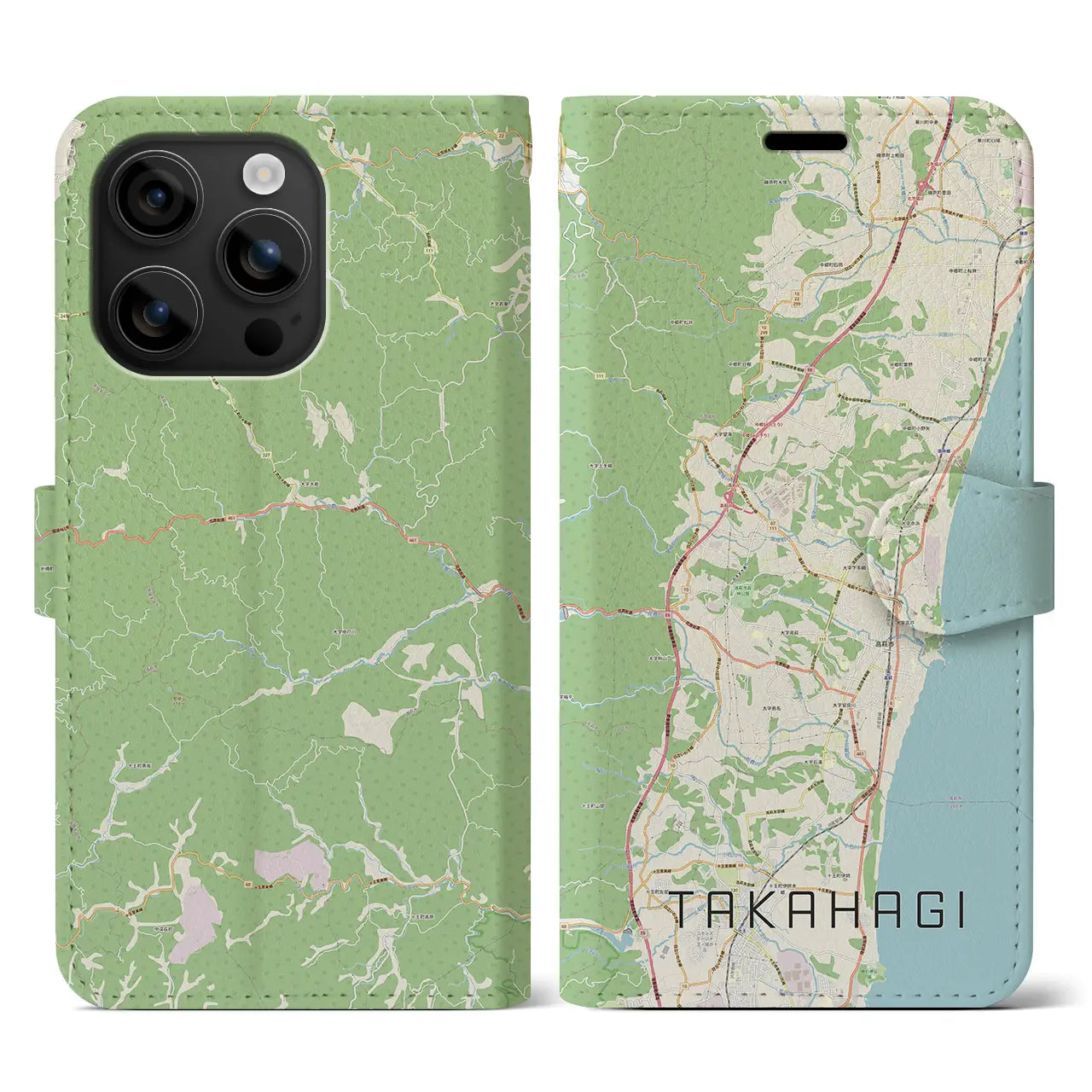 【高萩(茨城県)】地図柄iPhoneケース(手帳タイプ)ナチュラル・iPhone 16 用