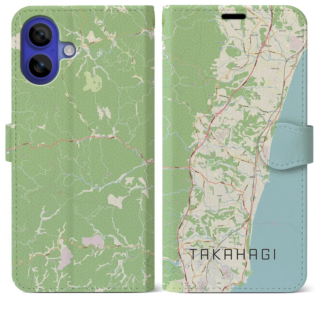 【高萩(茨城県)】地図柄iPhoneケース(手帳タイプ)ナチュラル・iPhone 16 Pro Max 用
