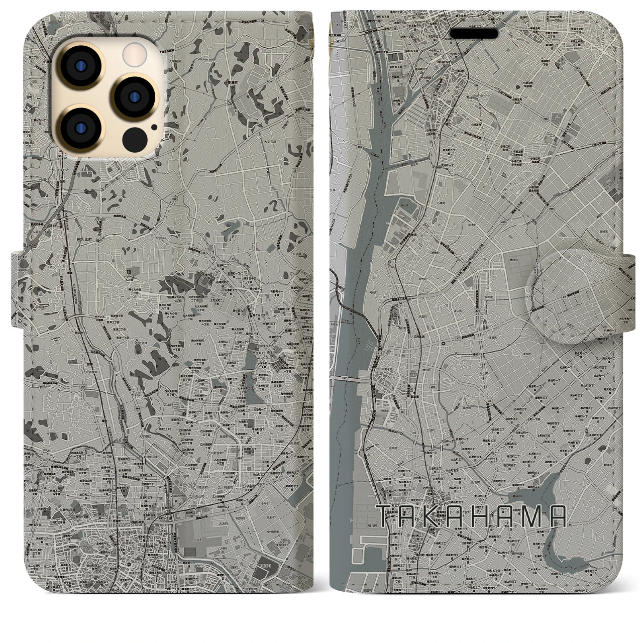 【高浜(愛知県)】地図柄iPhoneケース(手帳タイプ)モノトーン・iPhone 12 Pro Max 用