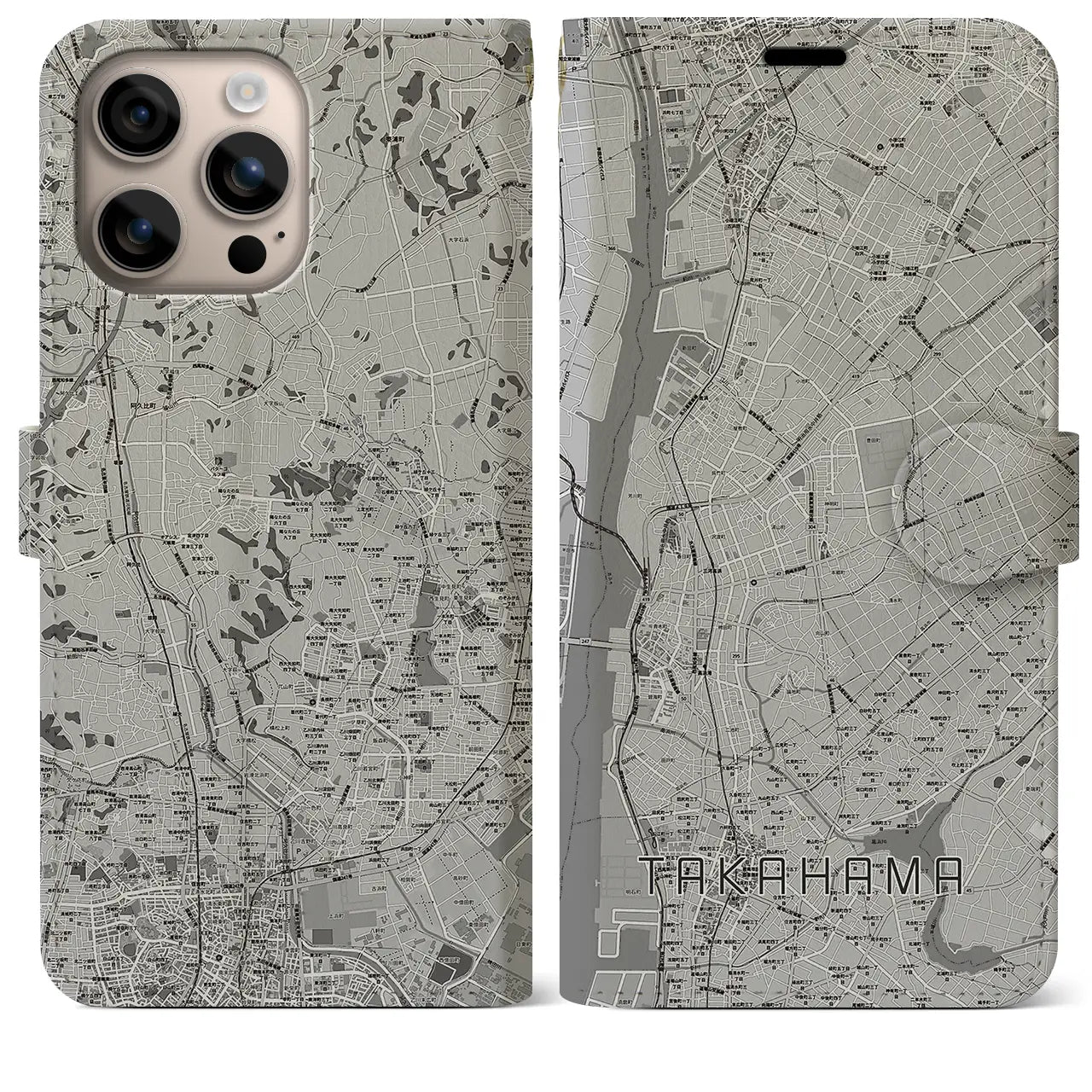 【高浜(愛知県)】地図柄iPhoneケース(手帳タイプ)モノトーン・iPhone 16 Plus 用