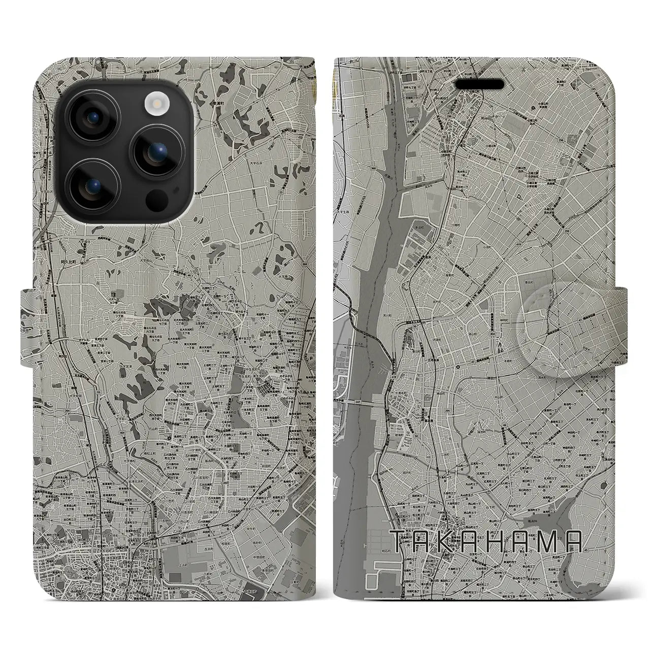 【高浜(愛知県)】地図柄iPhoneケース(手帳タイプ)モノトーン・iPhone 16 用
