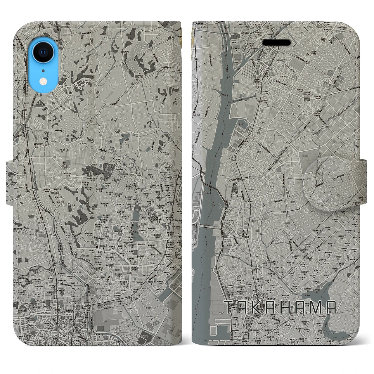 【高浜(愛知県)】地図柄iPhoneケース(手帳タイプ)モノトーン・iPhone XR 用