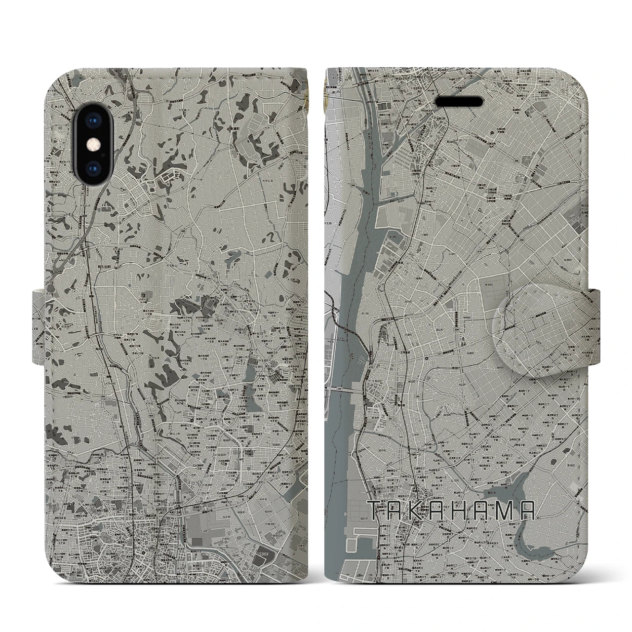 【高浜(愛知県)】地図柄iPhoneケース(手帳タイプ)モノトーン・iPhone XS / X 用