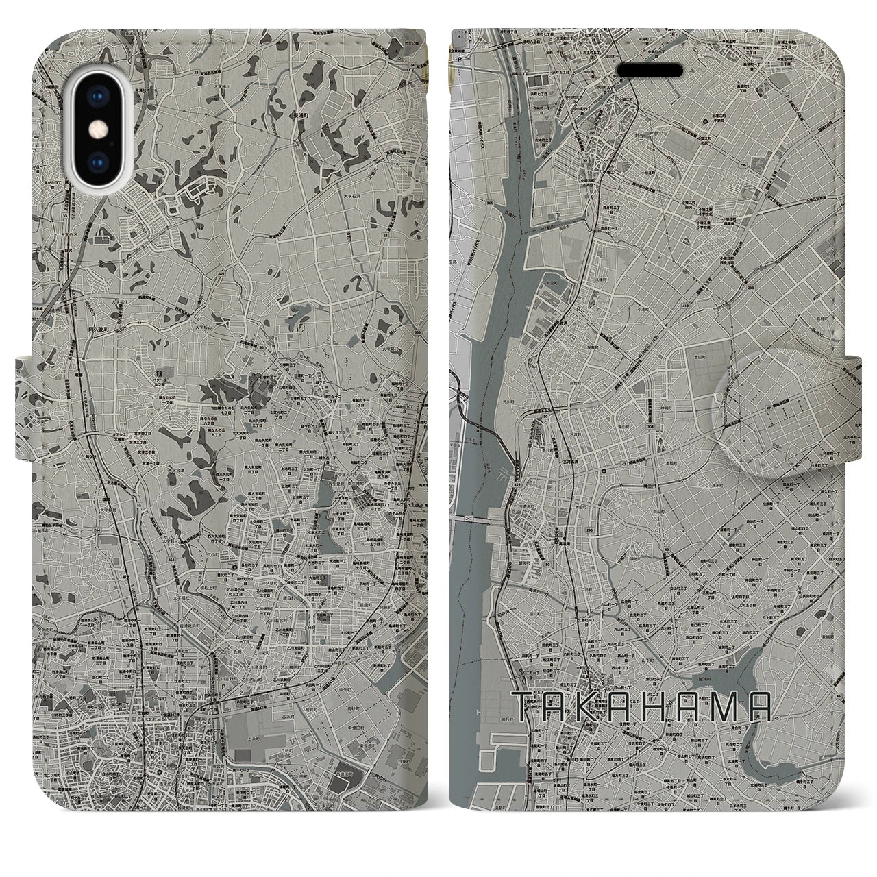 【高浜(愛知県)】地図柄iPhoneケース(手帳タイプ)モノトーン・iPhone XS Max 用