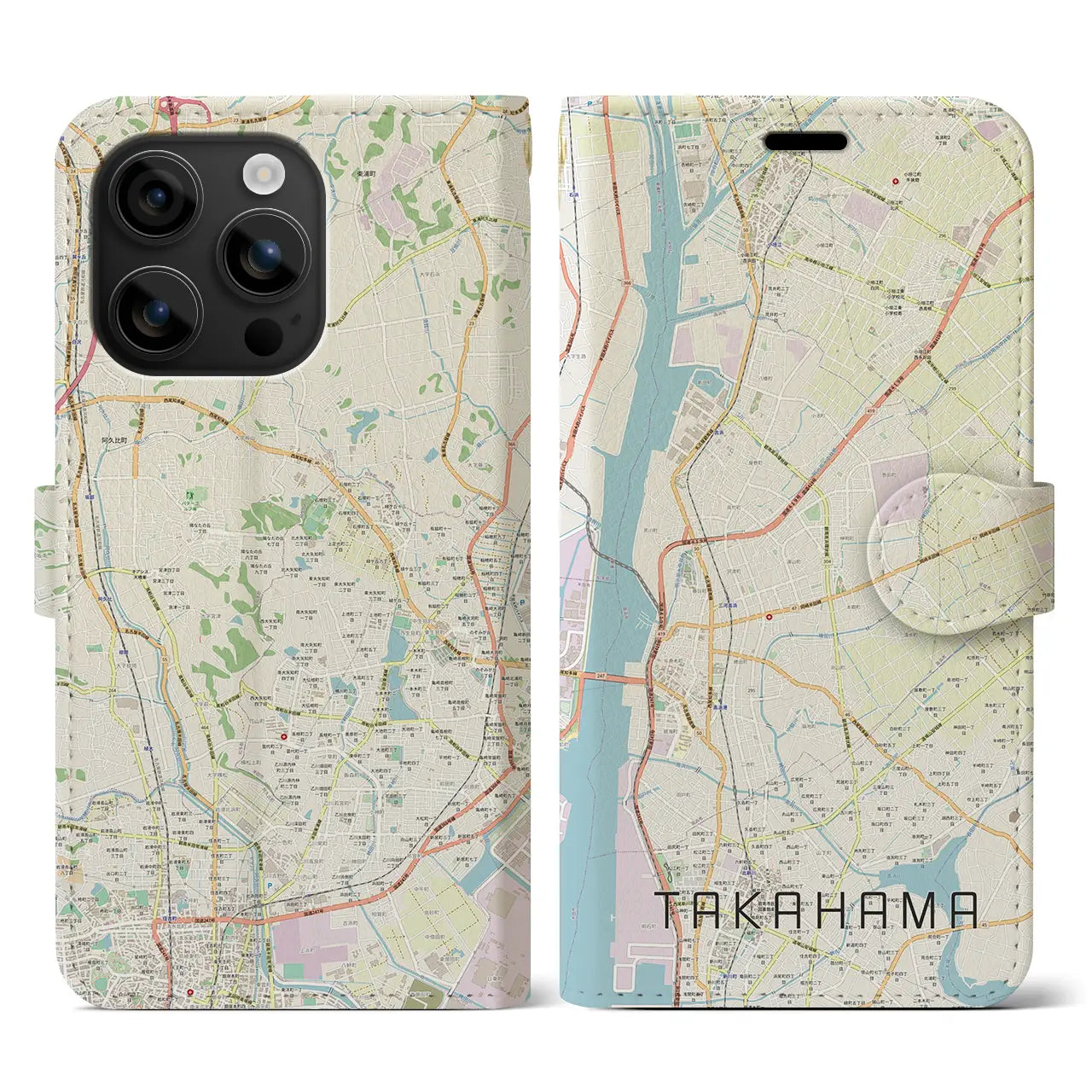 【高浜(愛知県)】地図柄iPhoneケース(手帳タイプ)ナチュラル・iPhone 16 用
