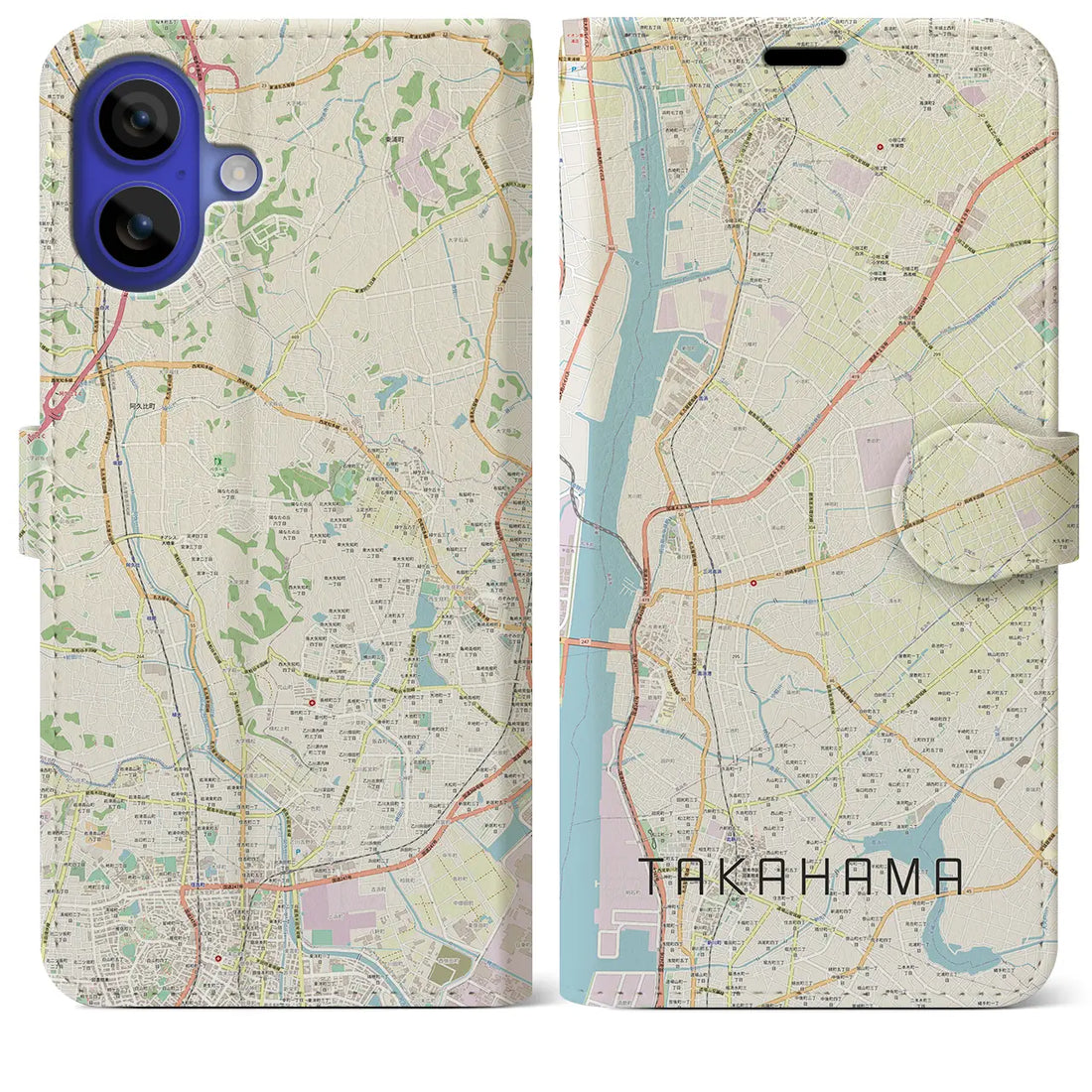 【高浜(愛知県)】地図柄iPhoneケース(手帳タイプ)ナチュラル・iPhone 16 Pro Max 用