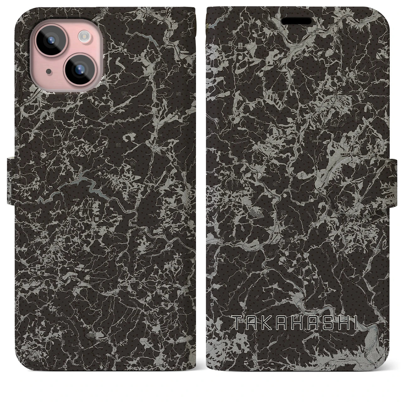 【高梁(岡山県)】地図柄iPhoneケース(手帳タイプ)