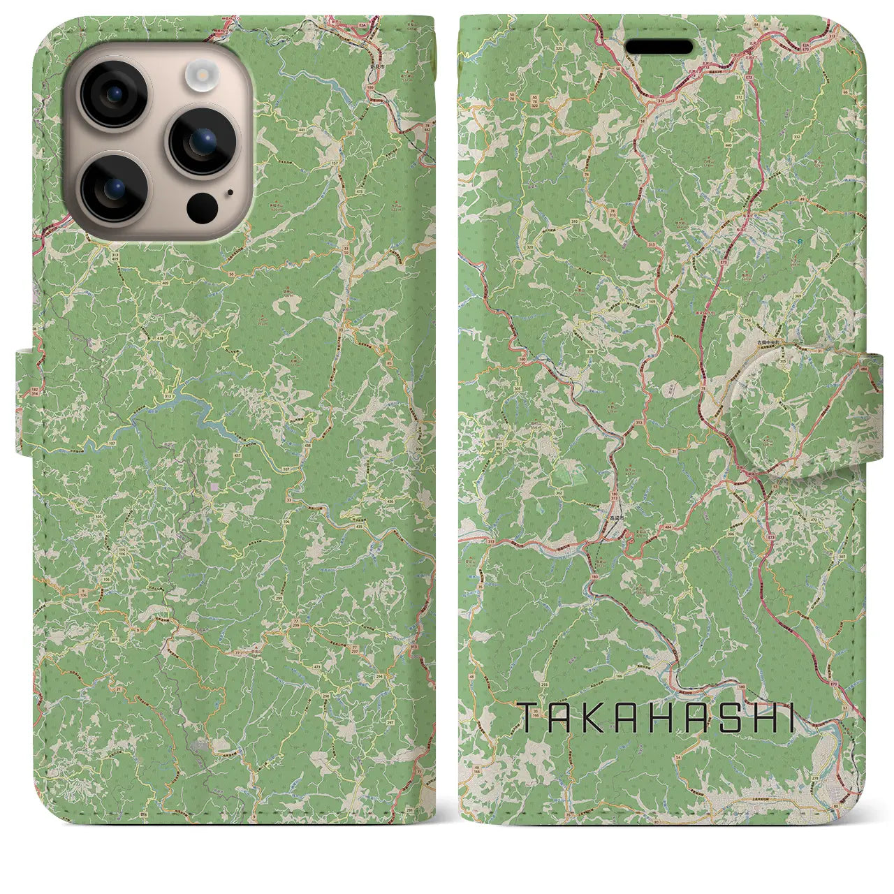 【高梁(岡山県)】地図柄iPhoneケース(手帳タイプ)ナチュラル・iPhone 16 Plus 用