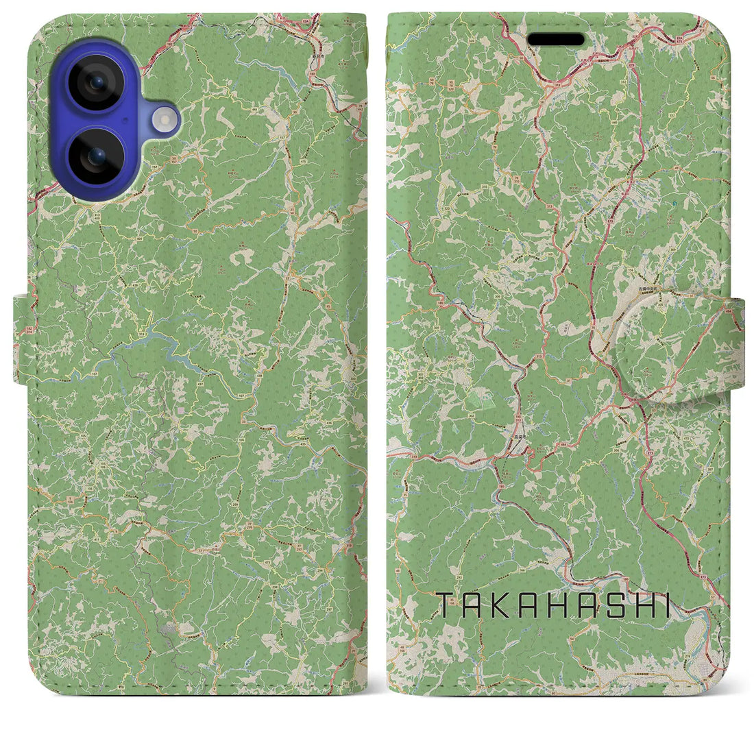 【高梁(岡山県)】地図柄iPhoneケース(手帳タイプ)ナチュラル・iPhone 16 Pro Max 用