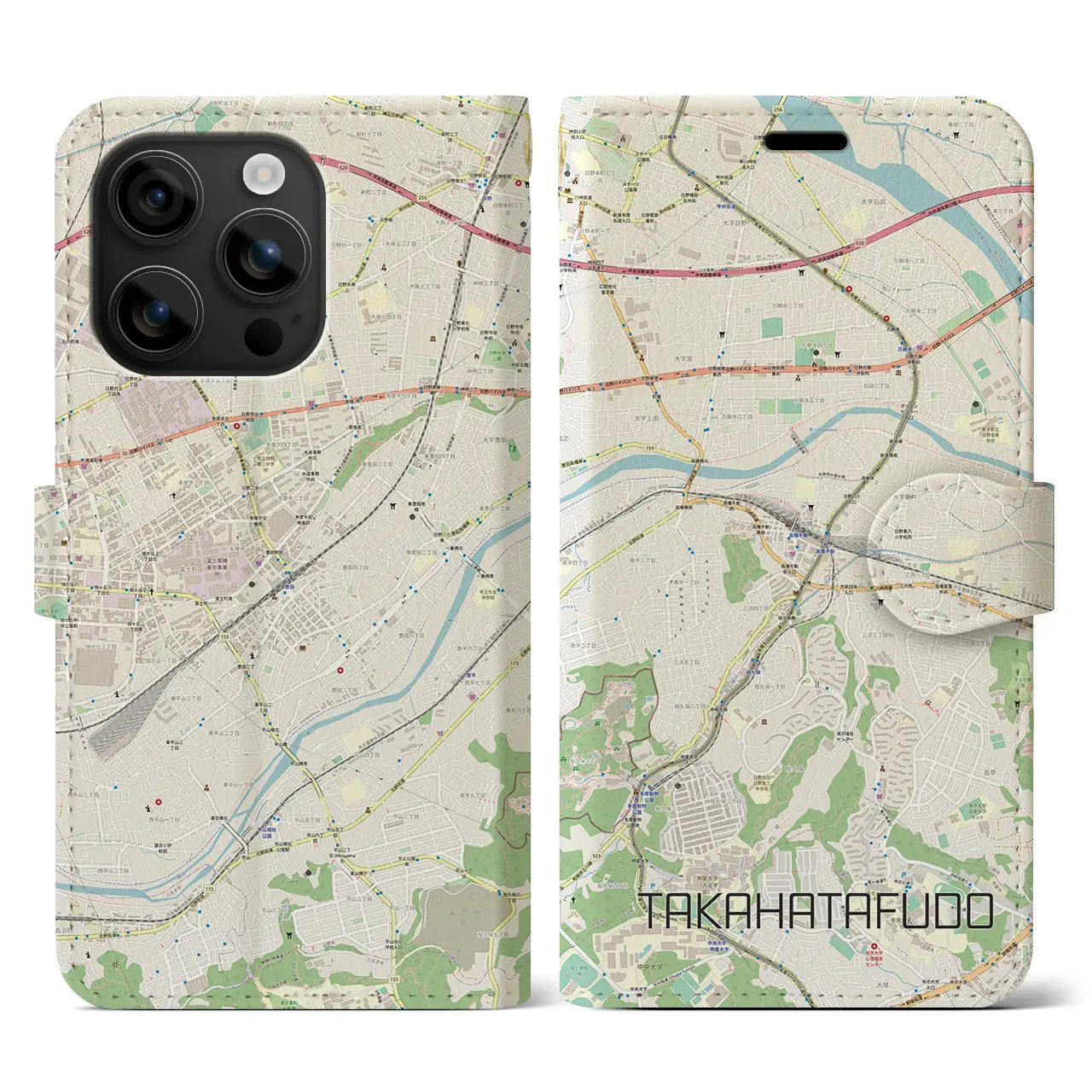 【高幡不動(東京都)】地図柄iPhoneケース(手帳タイプ)ナチュラル・iPhone 16 用
