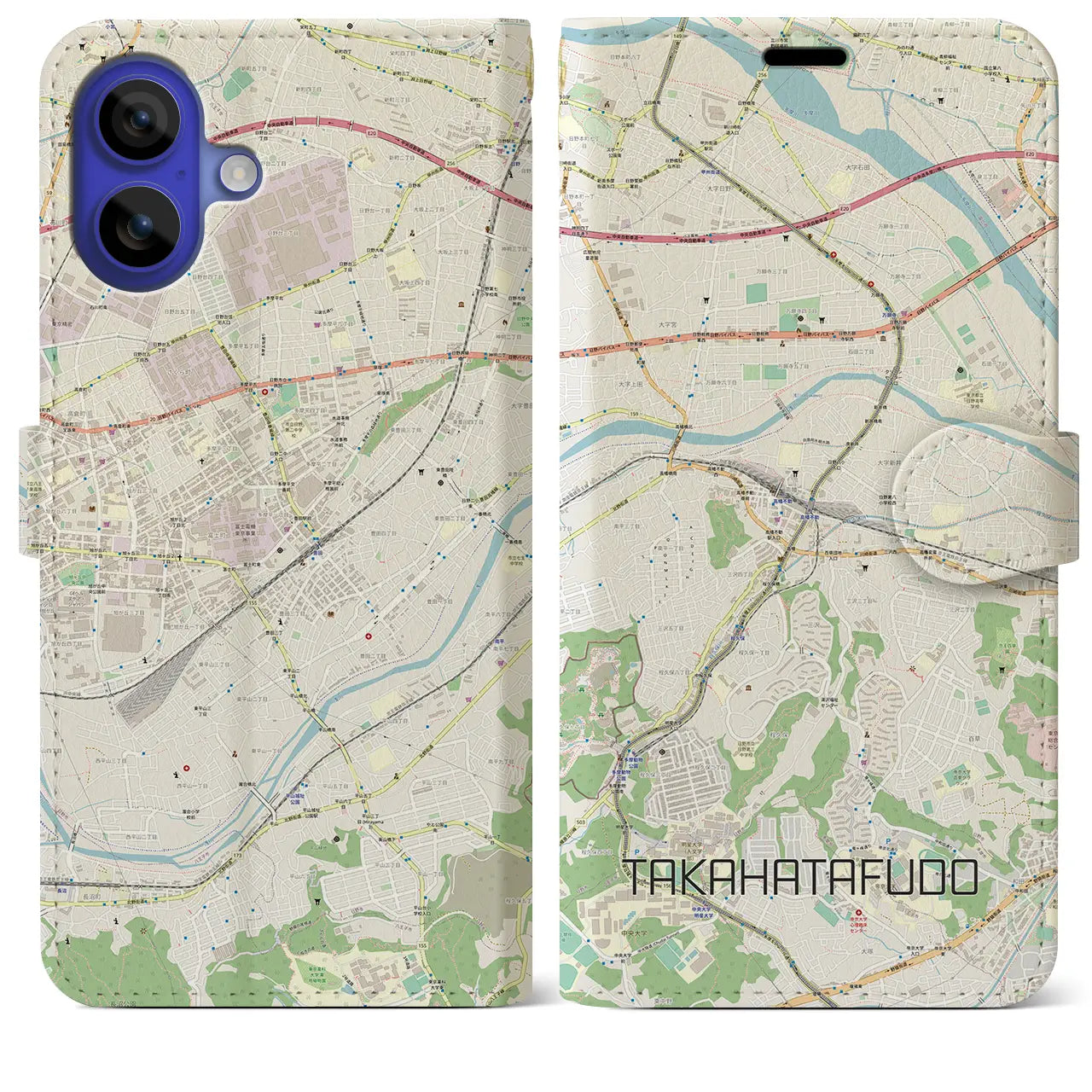 【高幡不動(東京都)】地図柄iPhoneケース(手帳タイプ)
