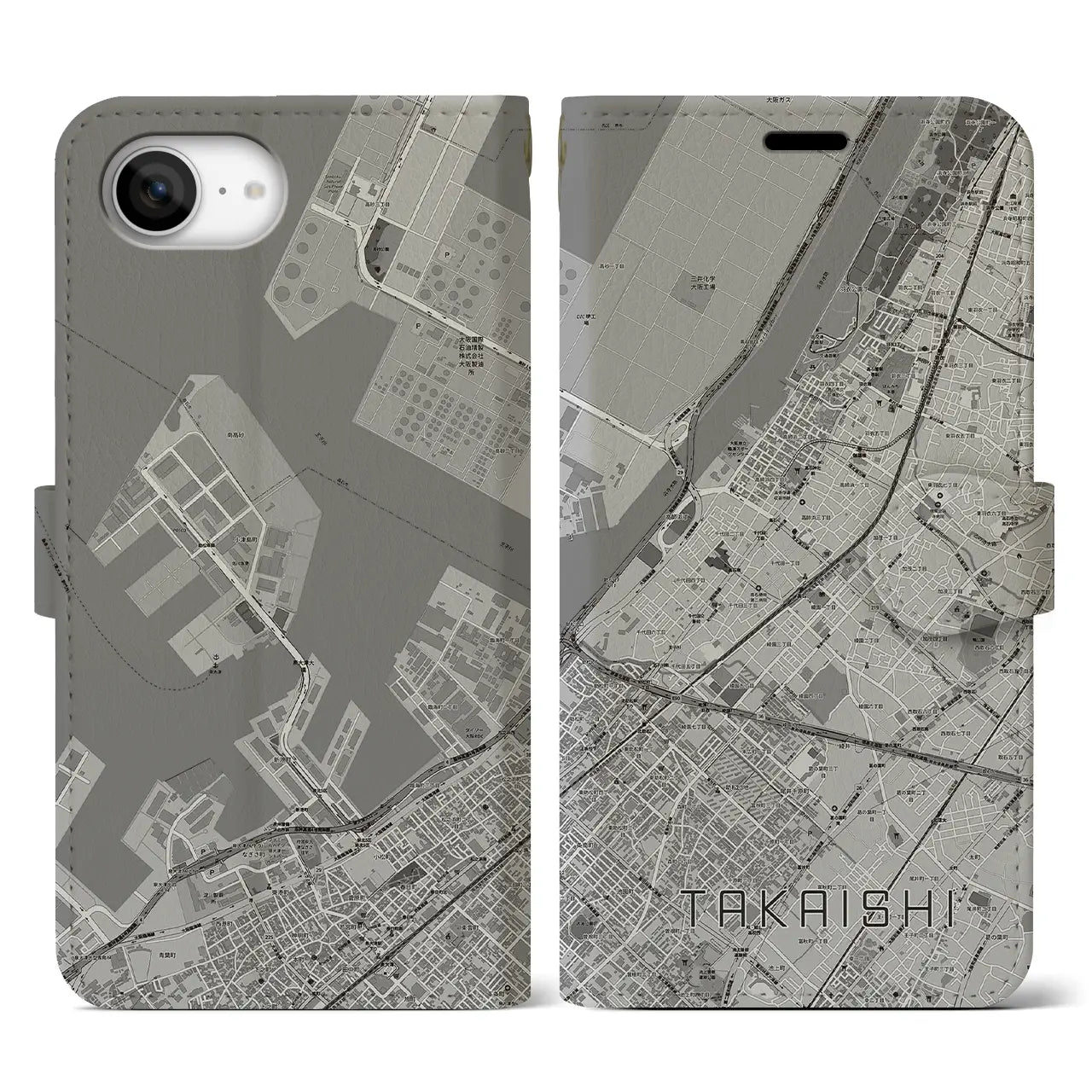 【高石(大阪府)】地図柄iPhoneケース(手帳タイプ)