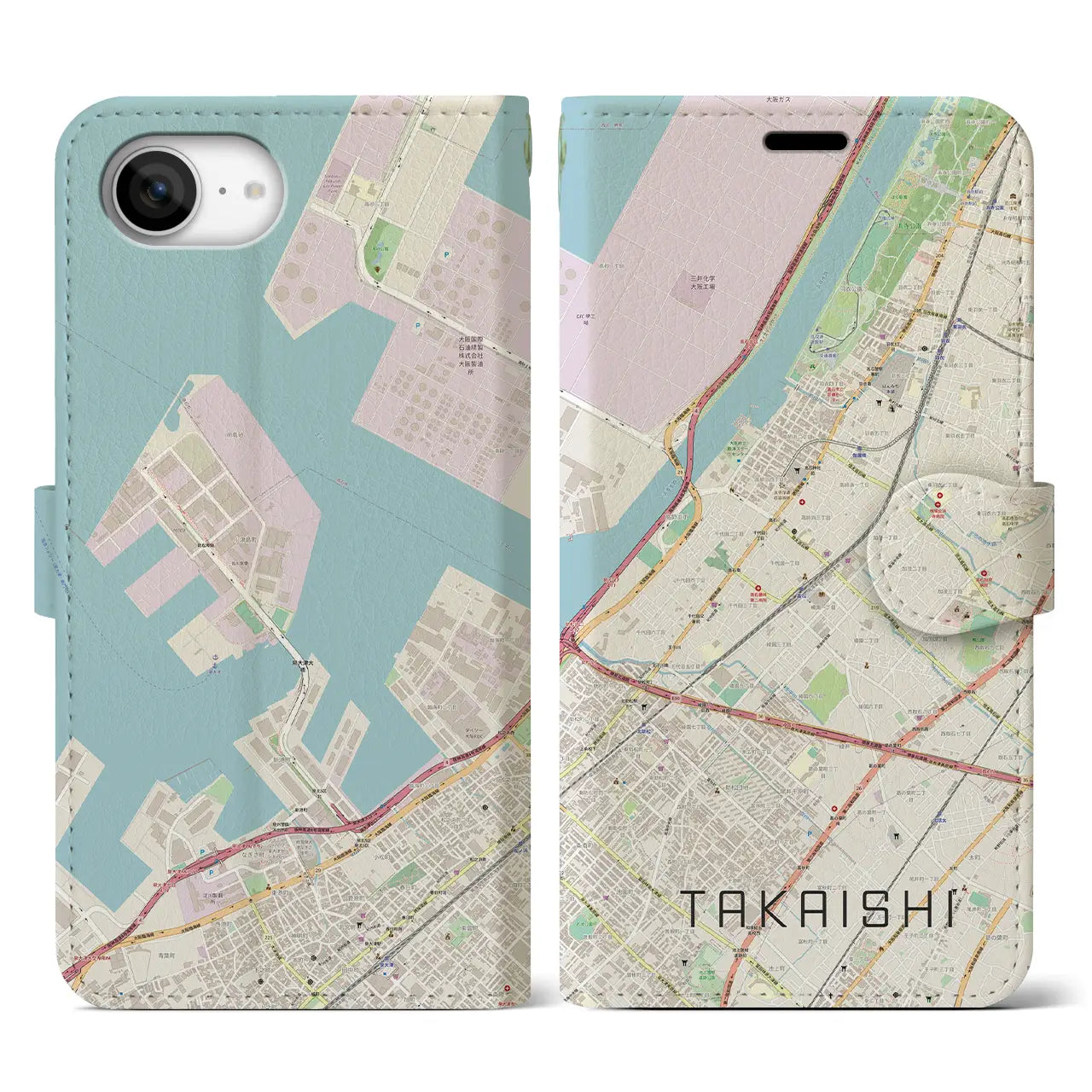 【高石(大阪府)】地図柄iPhoneケース(手帳タイプ)
