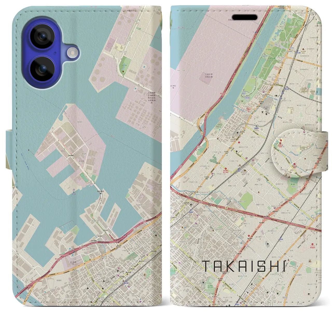 【高石(大阪府)】地図柄iPhoneケース(手帳タイプ)ナチュラル・iPhone 16 Pro Max 用