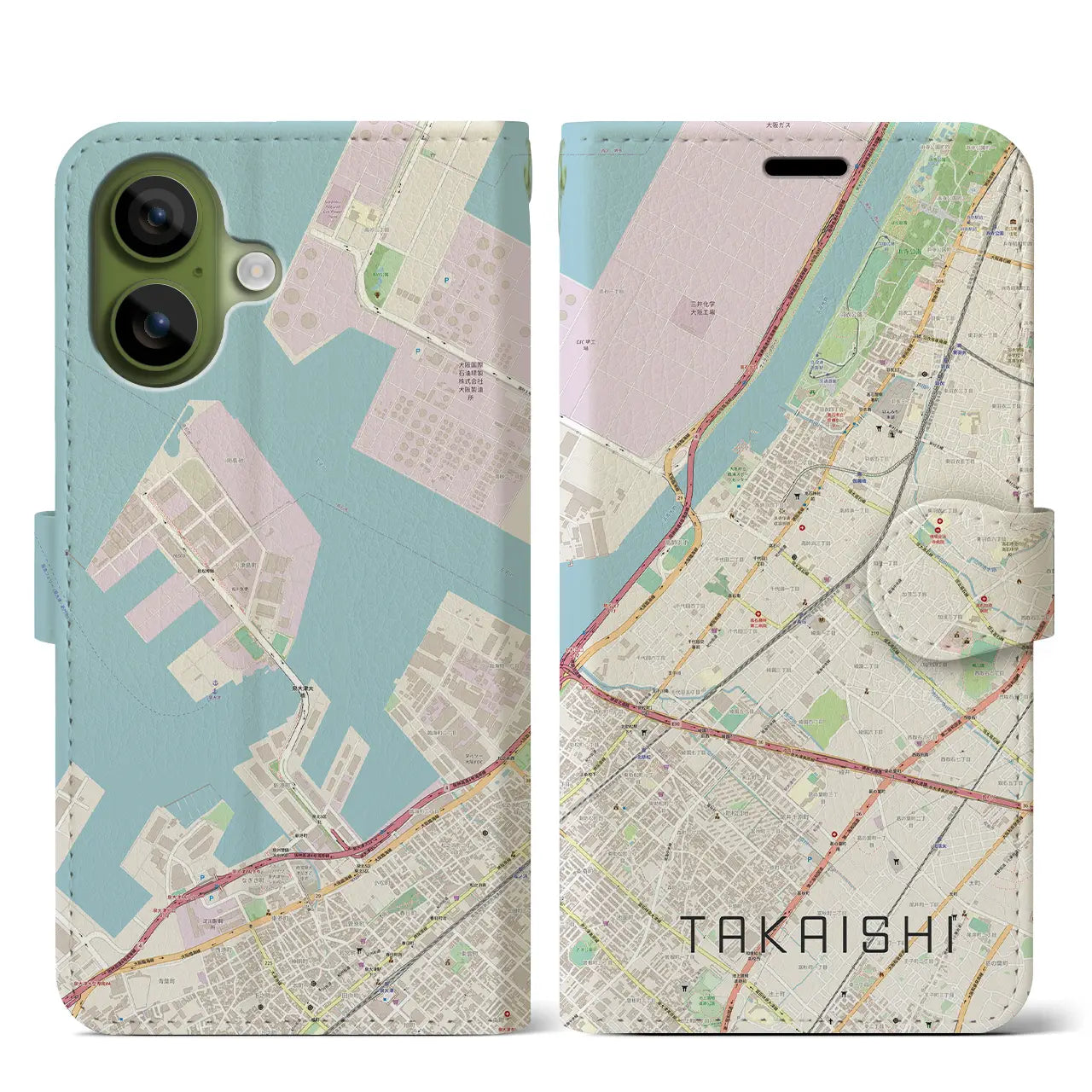 【高石(大阪府)】地図柄iPhoneケース(手帳タイプ)