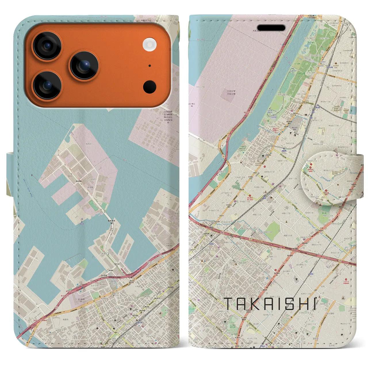 【高石(大阪府)】地図柄iPhoneケース(手帳タイプ)