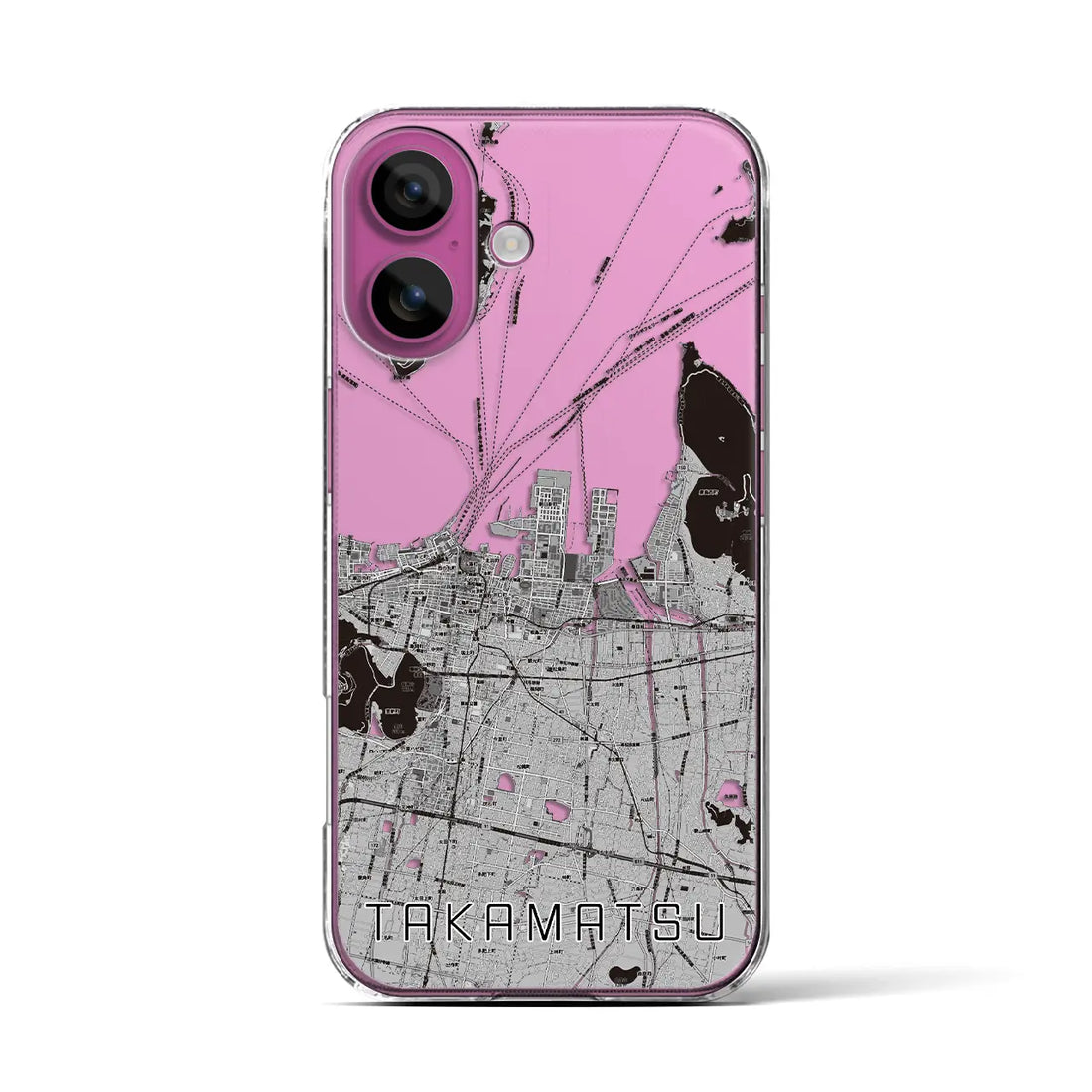 【高松(香川県)】地図柄iPhoneケース(クリアタイプ)モノトーン・iPhone 16 Pro 用