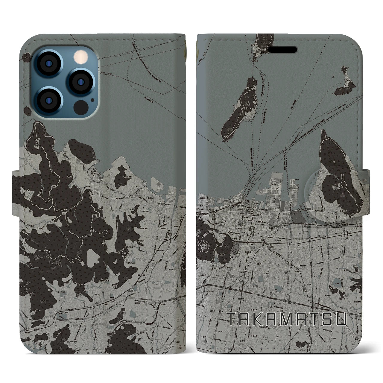 【高松(香川県)】地図柄iPhoneケース(手帳タイプ)