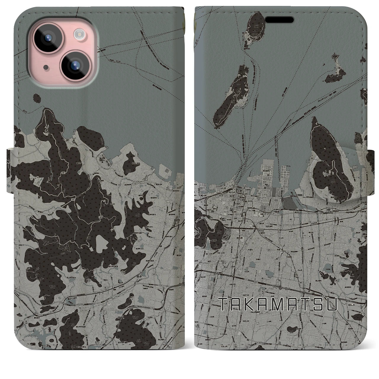 【高松(香川県)】地図柄iPhoneケース(手帳タイプ)