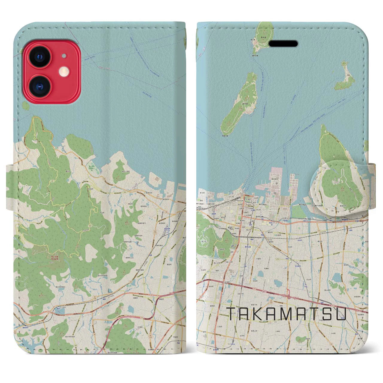 【高松(香川県)】地図柄iPhoneケース(手帳タイプ)ナチュラル・iPhone 11 用