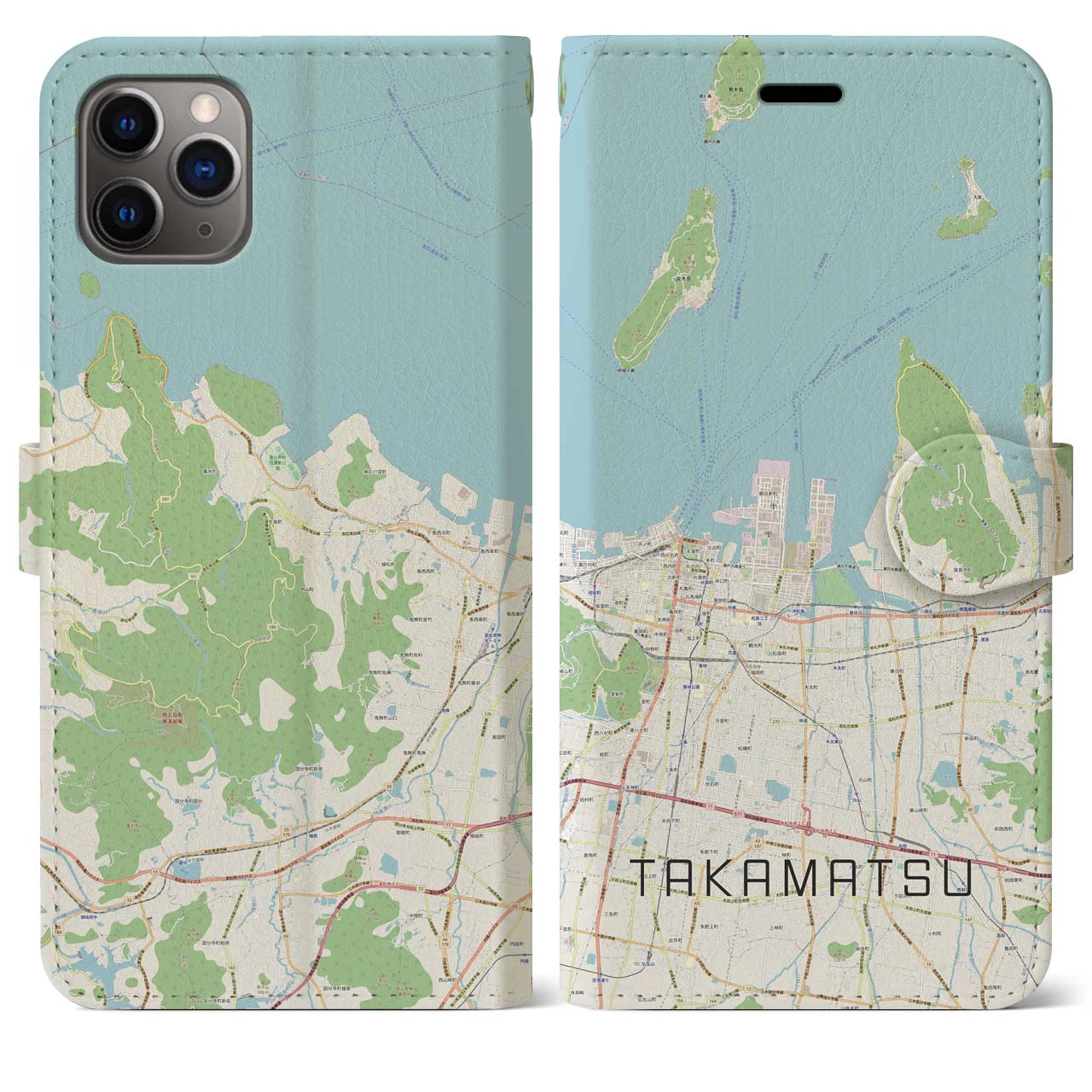 【高松(香川県)】地図柄iPhoneケース(手帳タイプ)ナチュラル・iPhone 11 Pro Max 用