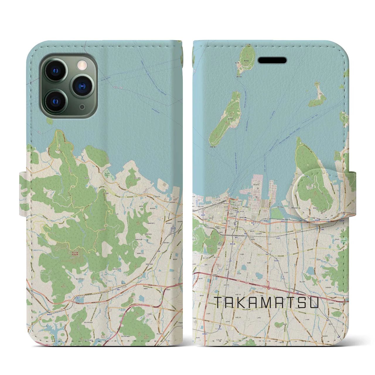 【高松(香川県)】地図柄iPhoneケース(手帳タイプ)ナチュラル・iPhone 11 Pro 用
