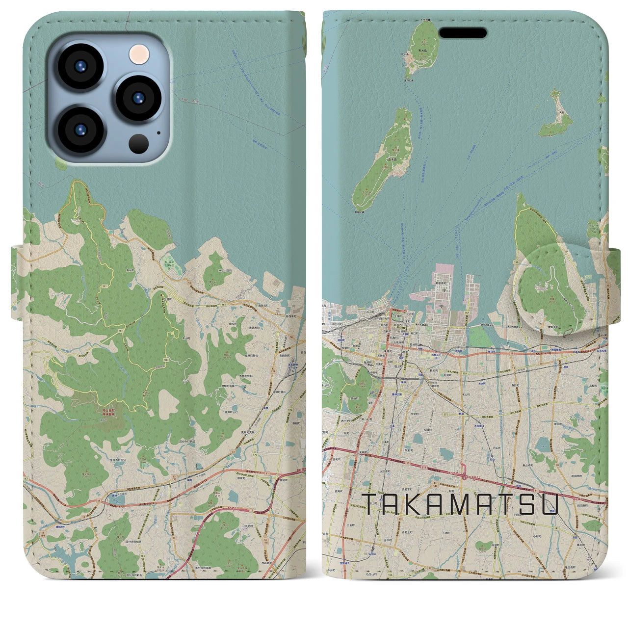 【高松(香川県)】地図柄iPhoneケース(手帳タイプ)ナチュラル・iPhone 13 Pro Max 用