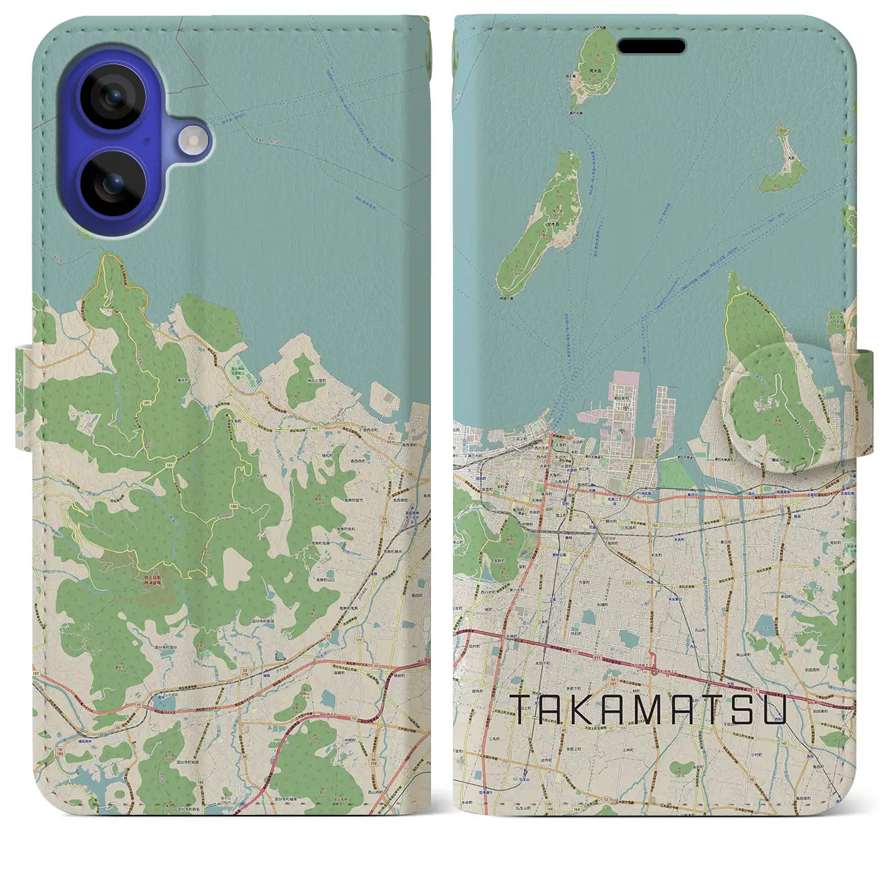 【高松(香川県)】地図柄iPhoneケース(手帳タイプ)