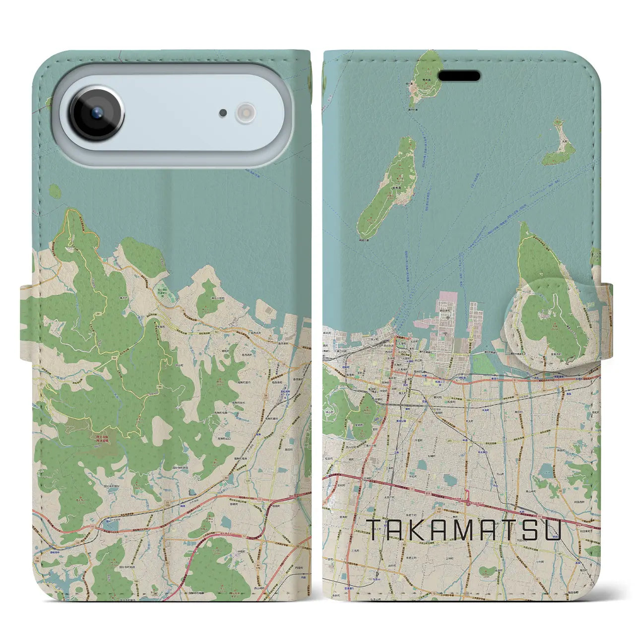 【高松(香川県)】地図柄iPhoneケース(手帳タイプ)モノトーン・iPhone 17 Pro Max 用