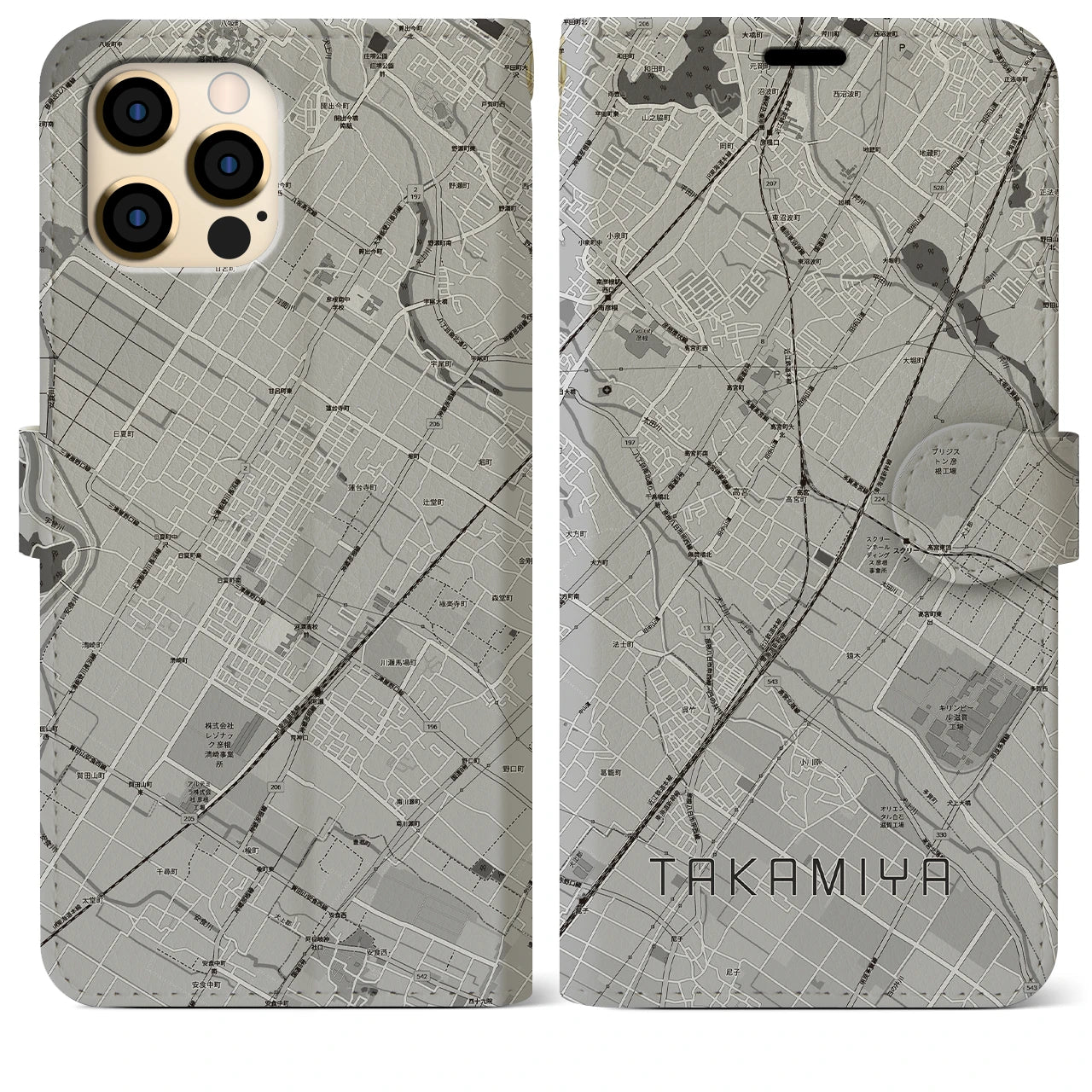 【高宮(滋賀県)】地図柄iPhoneケース(手帳タイプ)