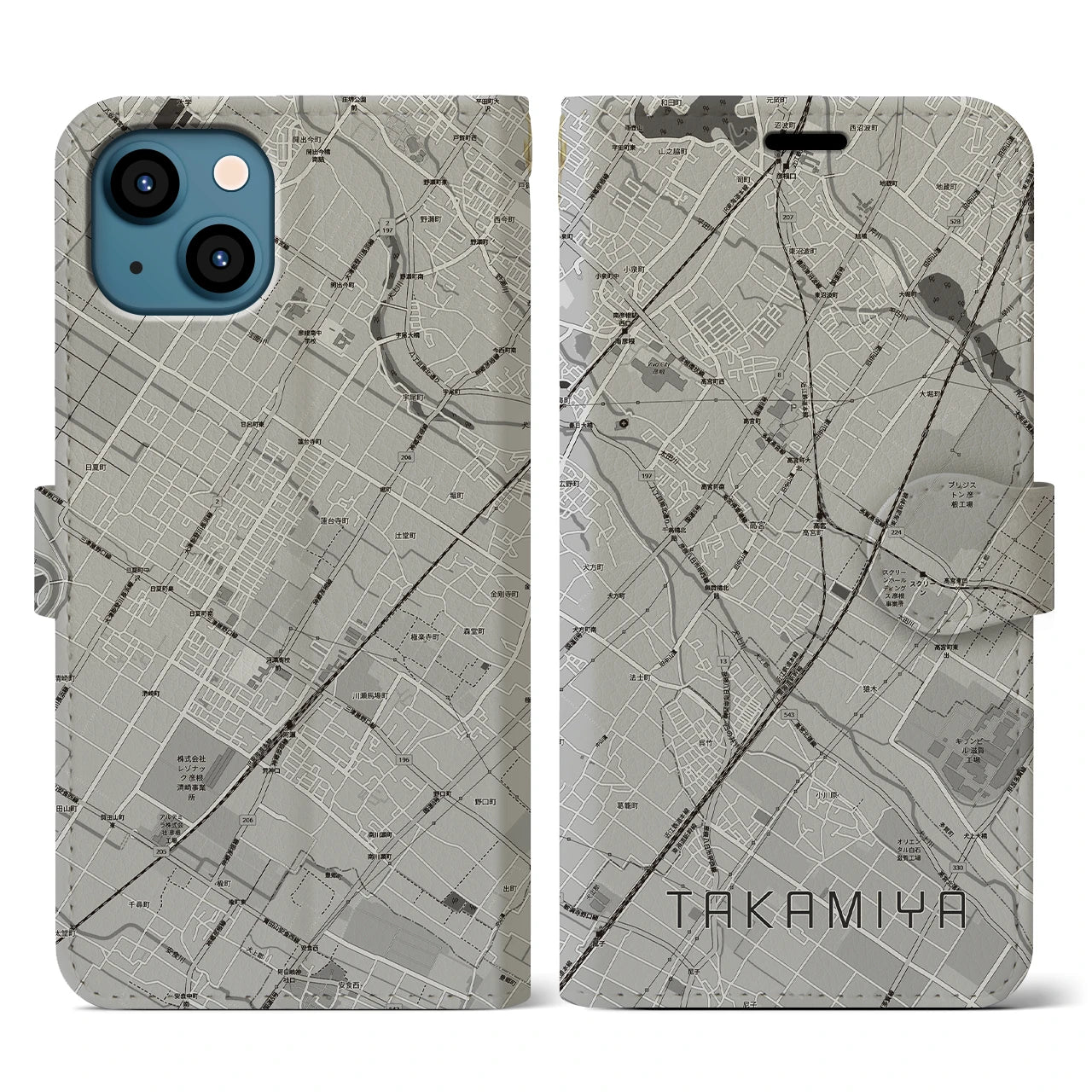 【高宮(滋賀県)】地図柄iPhoneケース(手帳タイプ)
