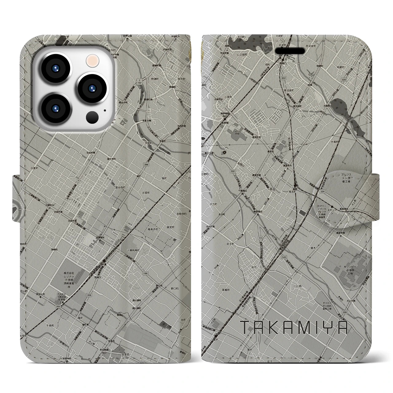 【高宮(滋賀県)】地図柄iPhoneケース(手帳タイプ)