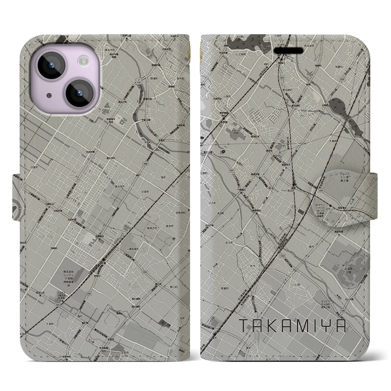 【高宮(滋賀県)】地図柄iPhoneケース(手帳タイプ)