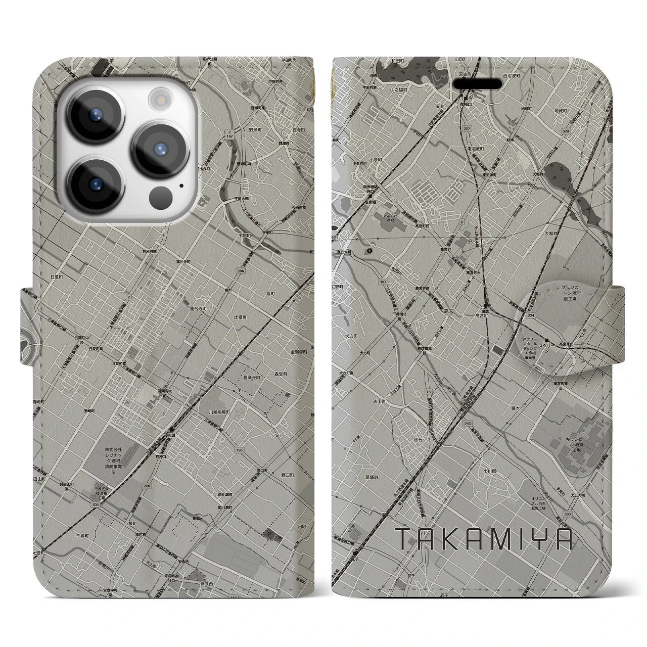 【高宮(滋賀県)】地図柄iPhoneケース(手帳タイプ)