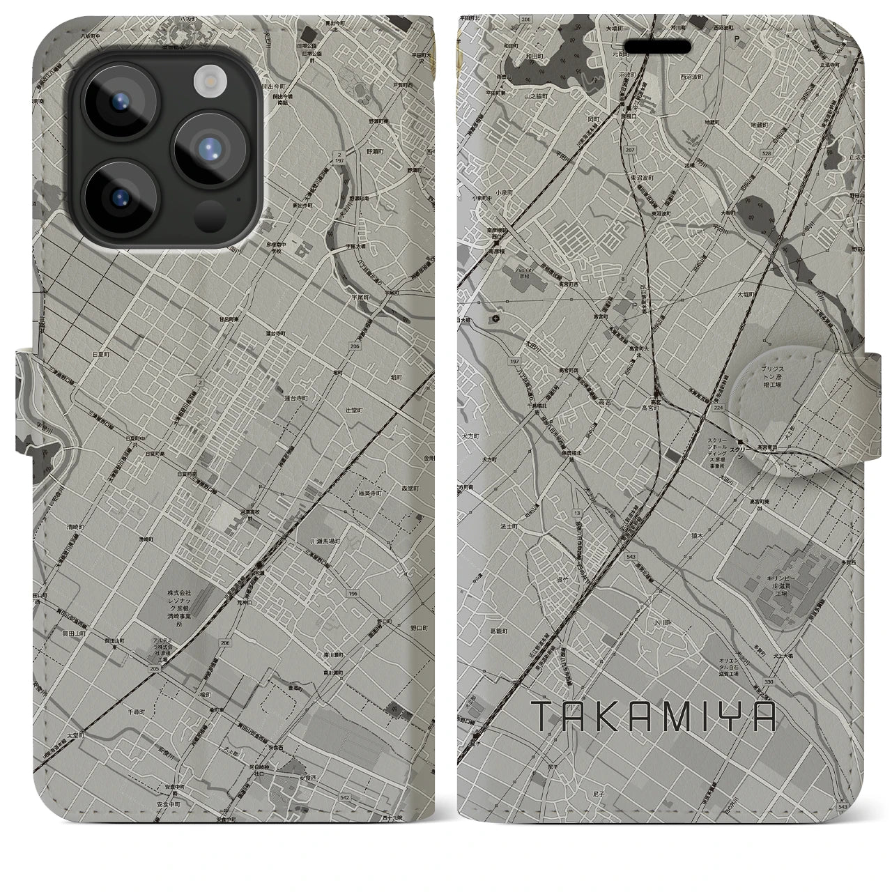 【高宮(滋賀県)】地図柄iPhoneケース(手帳タイプ)