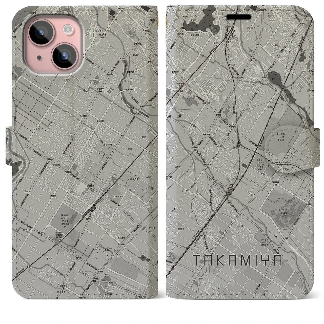 【高宮(滋賀県)】地図柄iPhoneケース(手帳タイプ)