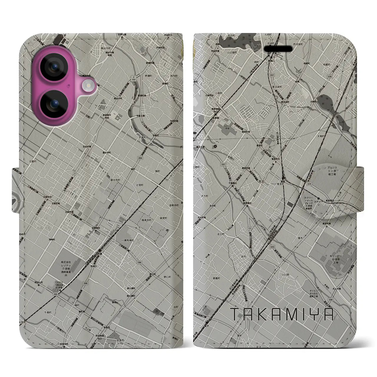 【高宮(滋賀県)】地図柄iPhoneケース(手帳タイプ)