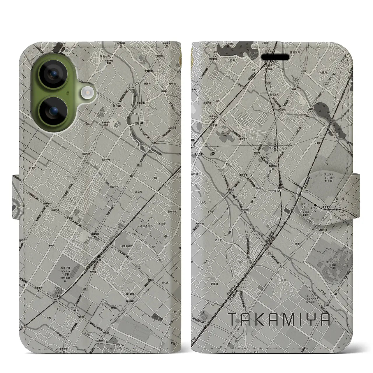 【高宮(滋賀県)】地図柄iPhoneケース(手帳タイプ)