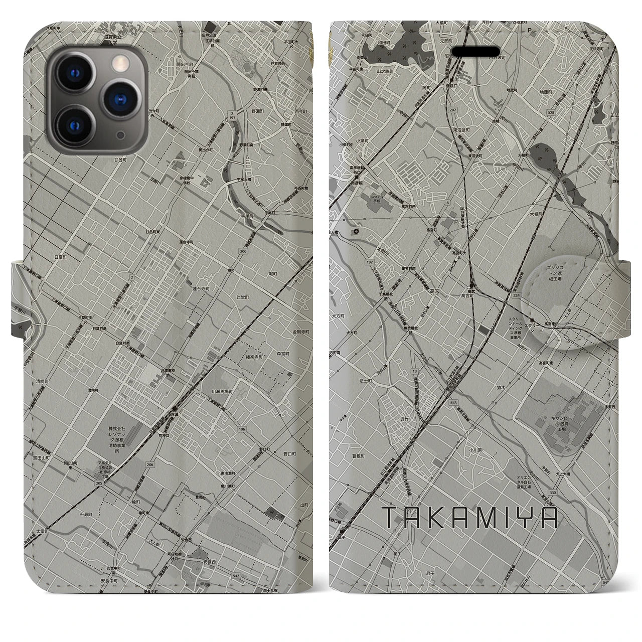 【高宮(滋賀県)】地図柄iPhoneケース(手帳タイプ)