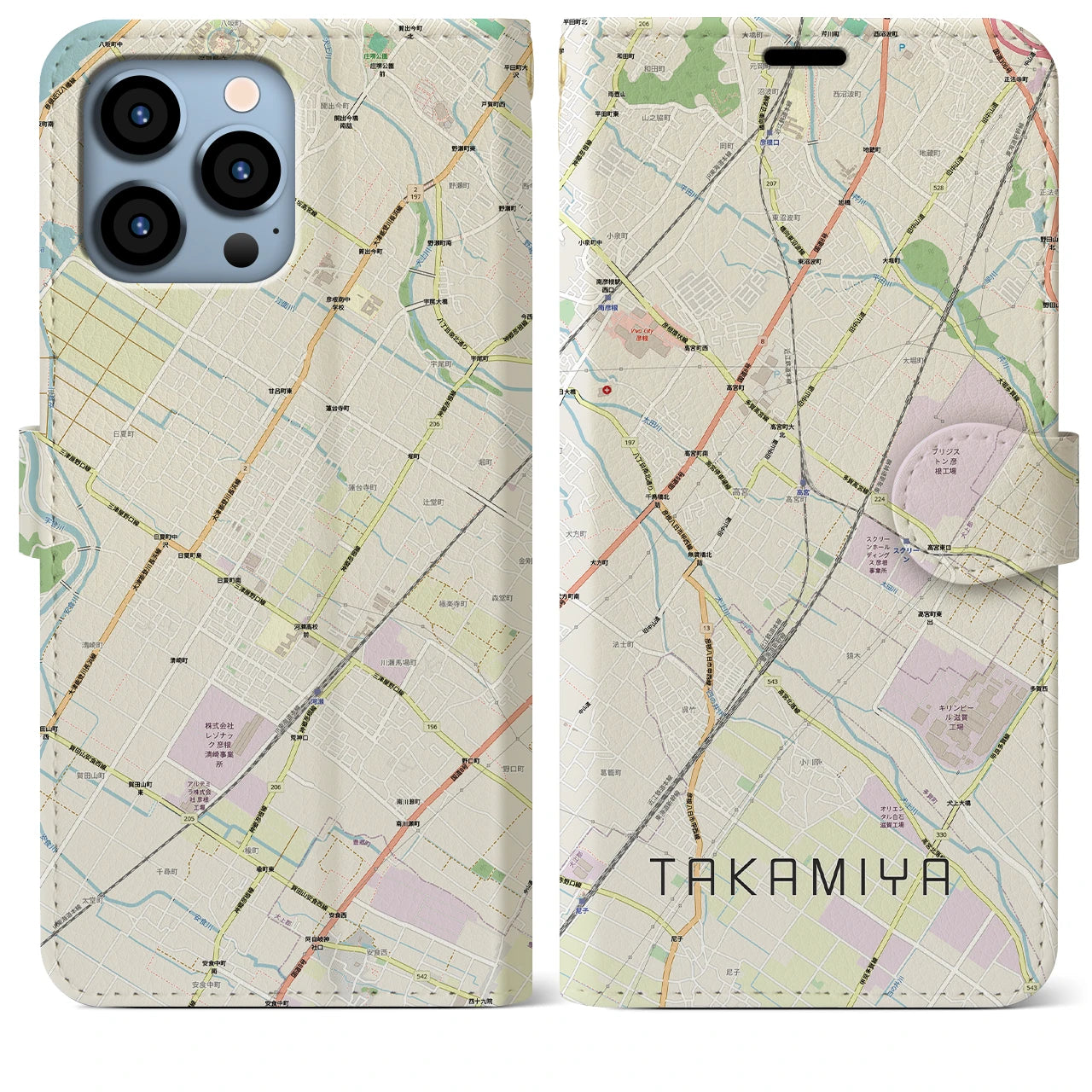 【高宮(滋賀県)】地図柄iPhoneケース(手帳タイプ)ナチュラル・iPhone 13 Pro Max 用