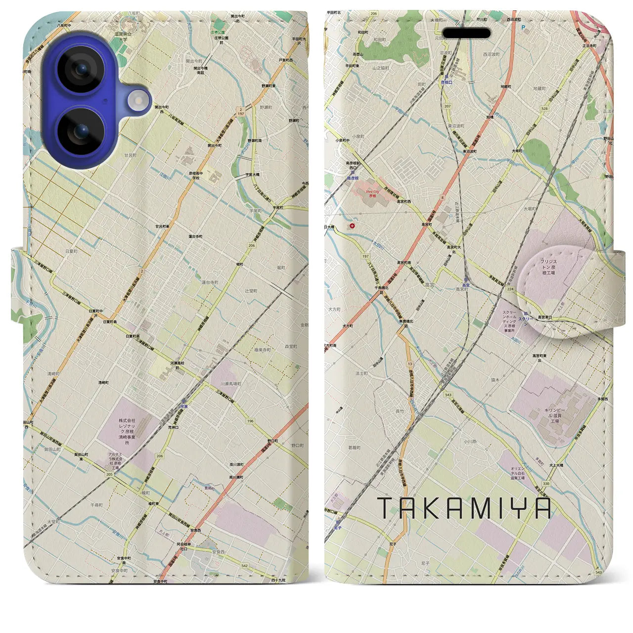 【高宮(滋賀県)】地図柄iPhoneケース(手帳タイプ)ナチュラル・iPhone 16 Pro Max 用