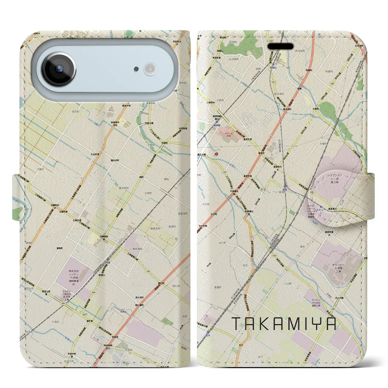 【高宮(滋賀県)】地図柄iPhoneケース(手帳タイプ)ナチュラル・iPhone 17 Pro Max 用