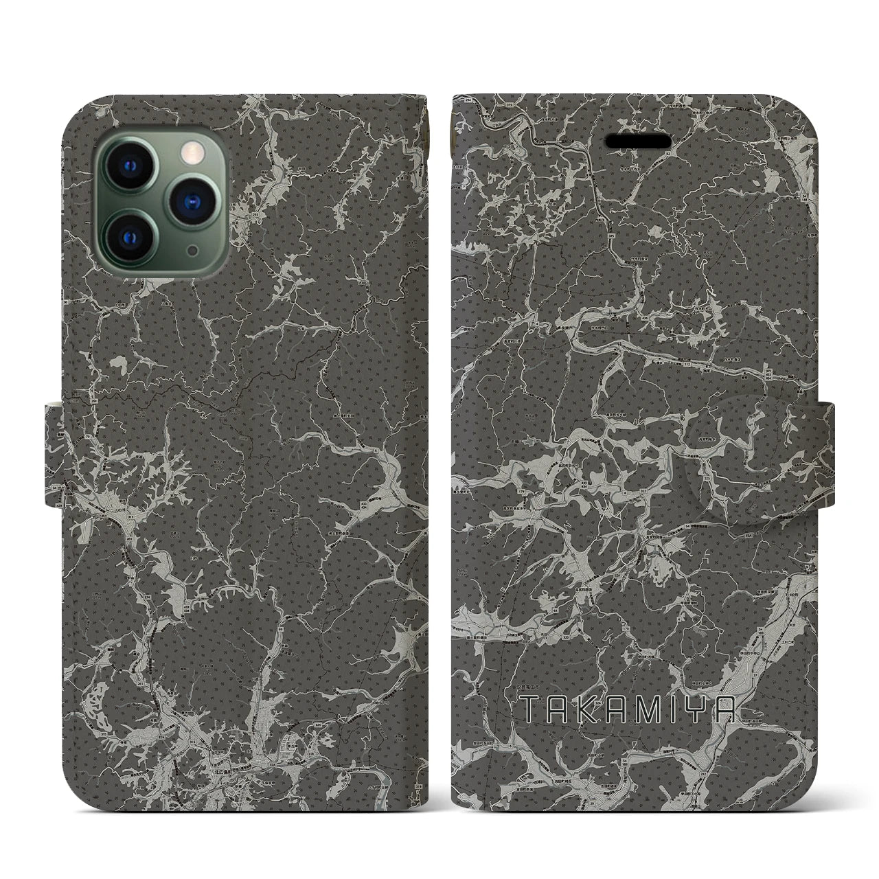 【高宮(広島県)】地図柄iPhoneケース(手帳タイプ)モノトーン・iPhone 11 Pro 用
