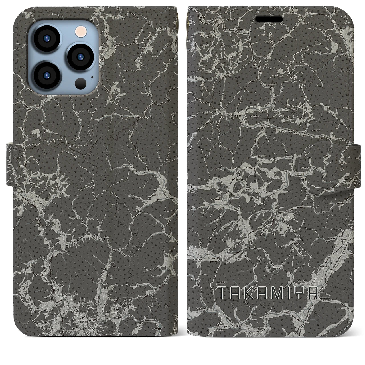 【高宮(広島県)】地図柄iPhoneケース(手帳タイプ)モノトーン・iPhone 13 Pro Max 用