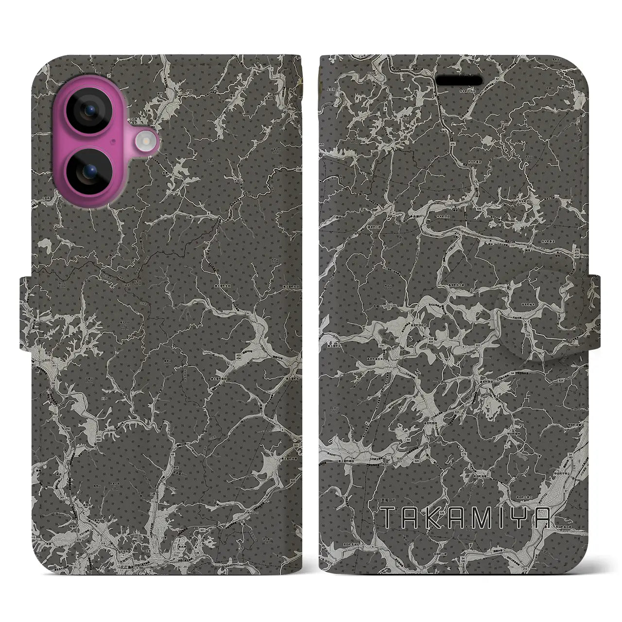 【高宮(広島県)】地図柄iPhoneケース(手帳タイプ)モノトーン・iPhone 16 Pro 用