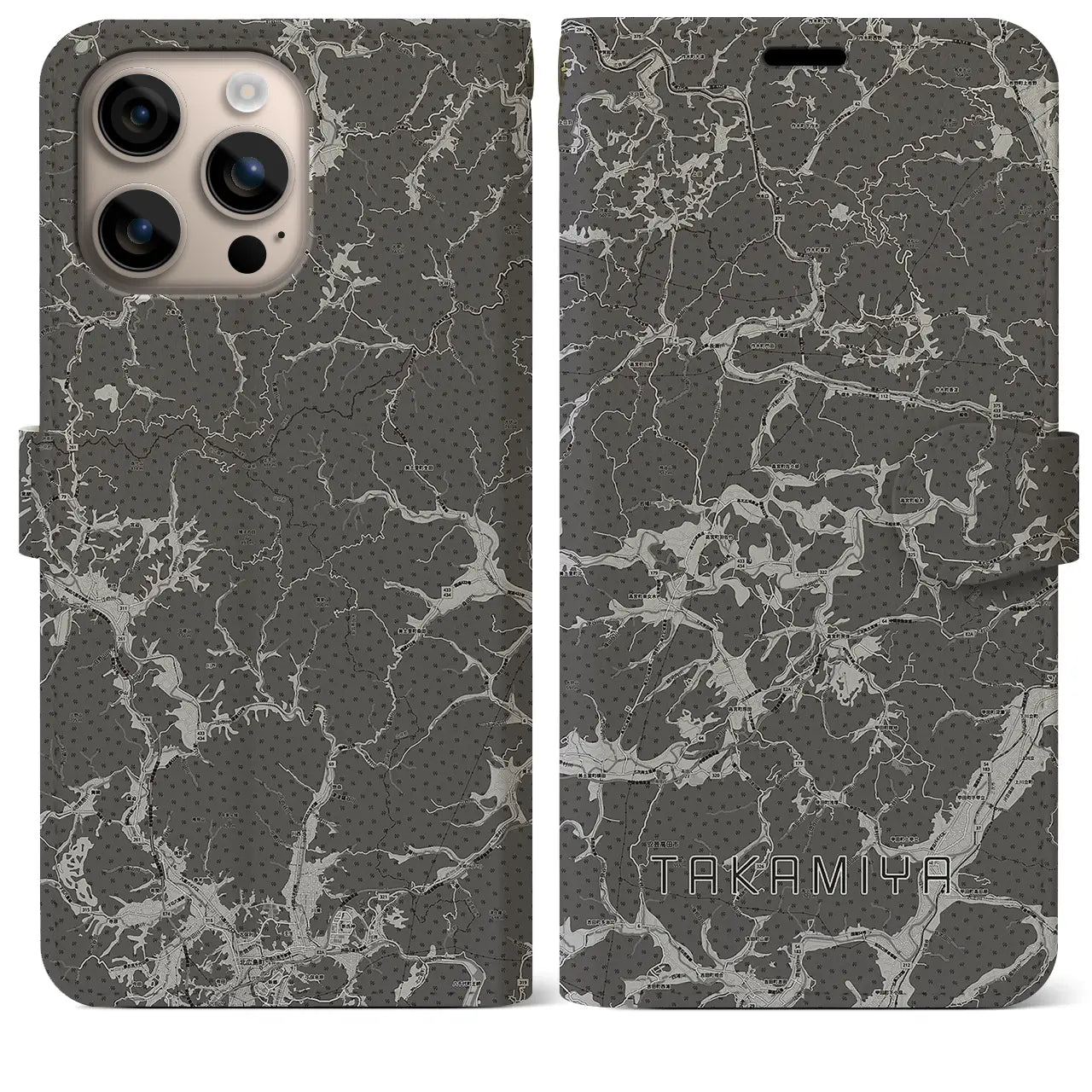 【高宮(広島県)】地図柄iPhoneケース(手帳タイプ)モノトーン・iPhone 16 Plus 用