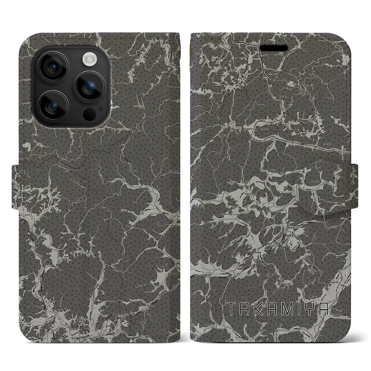 【高宮(広島県)】地図柄iPhoneケース(手帳タイプ)モノトーン・iPhone 16 用