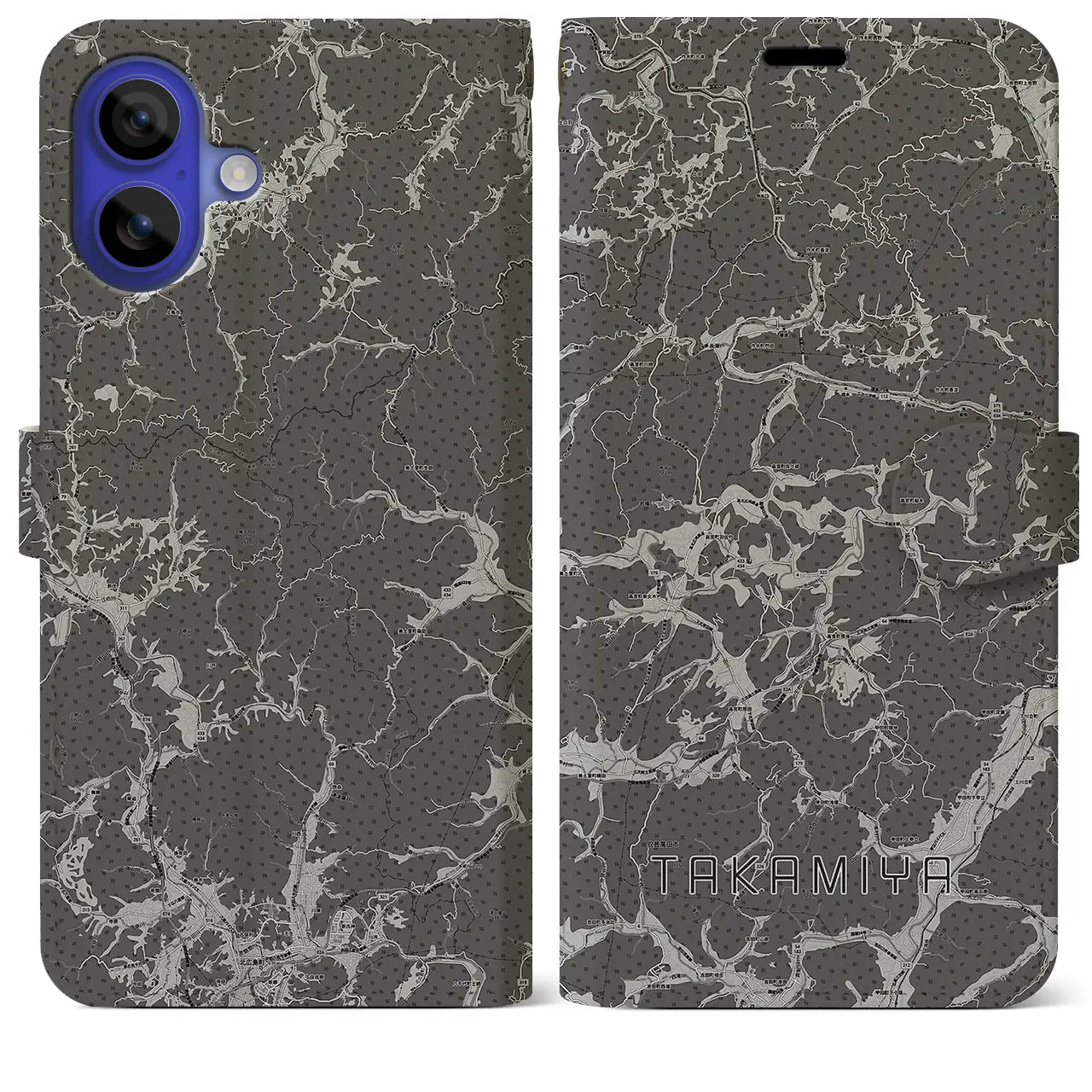 【高宮(広島県)】地図柄iPhoneケース(手帳タイプ)モノトーン・iPhone 16 Pro Max 用